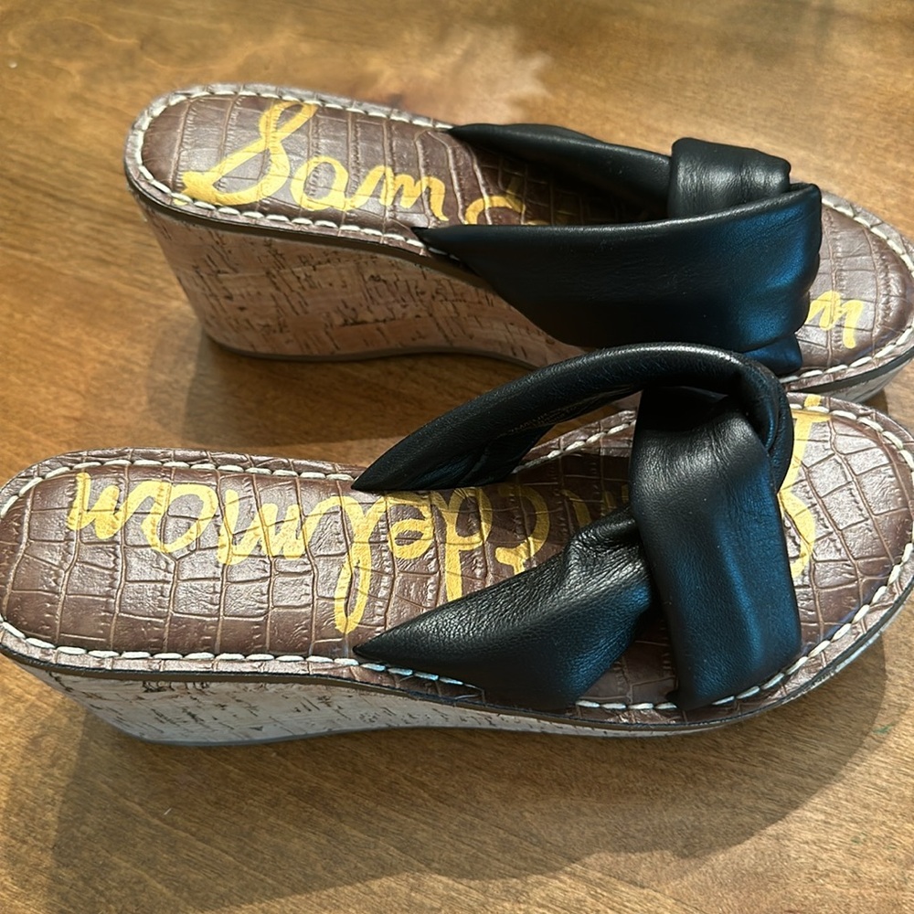 Sam Edelman sz 7 Women's Ramsey Leather Platform Wedge Slides, (Black) - Picture 3 of 6
